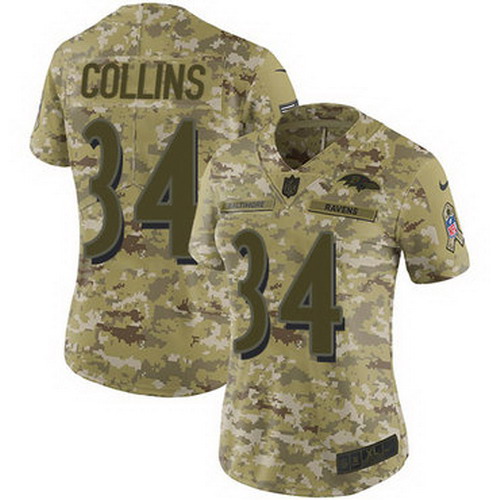 Personalized Ravens #34 Alex Collins Camo Women’s Stitched NFL Limited 2018 Salute to Service Jersey