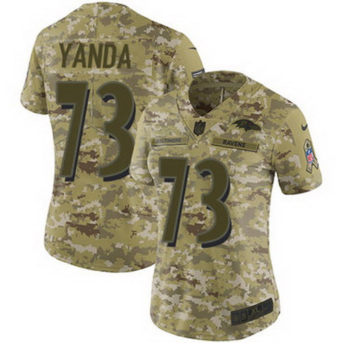 Personalized Ravens #73 Marshal Yanda Camo Women’s Stitched NFL Limited 2018 Salute to Service Jersey