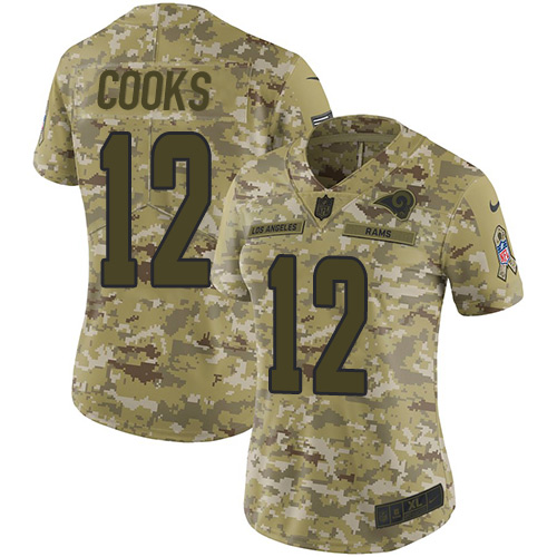 Personalized Rams #12 Brandin Cooks Camo Women’s Stitched NFL Limited 2018 Salute to Service Jersey