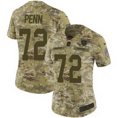 Personalized Raiders #72 Donald Penn Camo Women’s Stitched NFL Limited 2018 Salute to Service Jersey