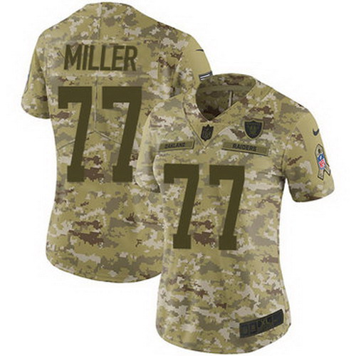 Personalized Raiders #77 Kolton Miller Camo Women’s Stitched NFL Limited 2018 Salute to Service Jersey