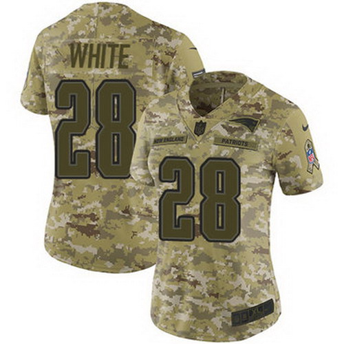 Personalized Patriots #28 James White Camo Women’s Stitched NFL Limited 2018 Salute to Service Jersey