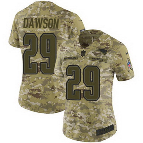 Personalized Patriots #29 Duke Dawson Camo Women’s Stitched NFL Limited 2018 Salute to Service Jersey