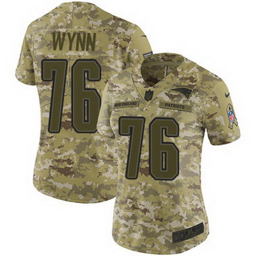 Personalized Patriots #76 Isaiah Wynn Camo Women’s Stitched NFL Limited 2018 Salute to Service Jersey