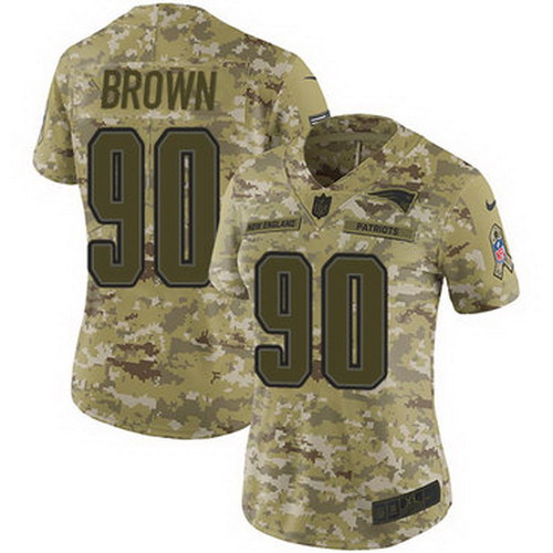 Personalized Patriots #90 Malcom Brown Camo Women’s Stitched NFL Limited 2018 Salute to Service Jersey