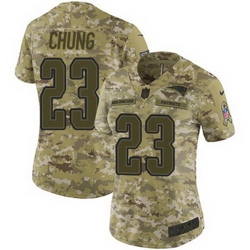 Personalized Patriots #23 Patrick Chung Camo Women’s Stitched NFL Limited 2018 Salute to Service Jersey