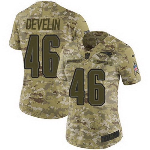 Personalized Patriots #46 James Develin Camo Women’s Stitched NFL Limited 2018 Salute to Service Jersey