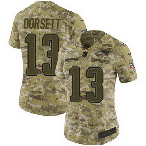 Personalized Patriots #13 Phillip Dorsett Camo Women’s Stitched NFL Limited 2018 Salute to Service Jersey