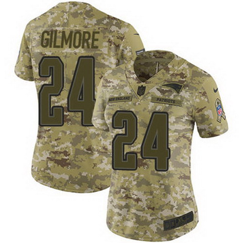 Personalized Patriots #24 Stephon Gilmore Camo Women’s Stitched NFL Limited 2018 Salute to Service Jersey