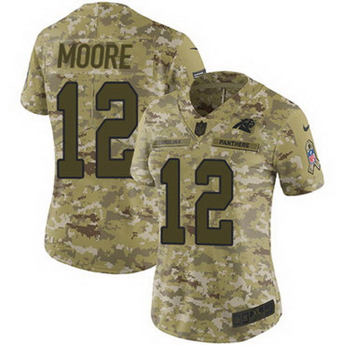 Personalized Panthers #12 DJ Moore Camo Women’s Stitched NFL Limited 2018 Salute to Service Jersey