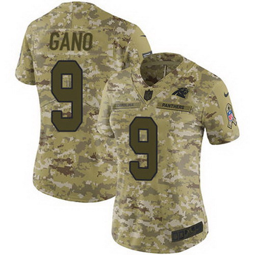 Personalized Panthers #9 Graham Gano Camo Women’s Stitched NFL Limited 2018 Salute to Service Jersey