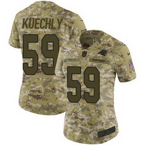 Personalized Panthers #59 Luke Kuechly Camo Women’s Stitched NFL Limited 2018 Salute to Service Jersey