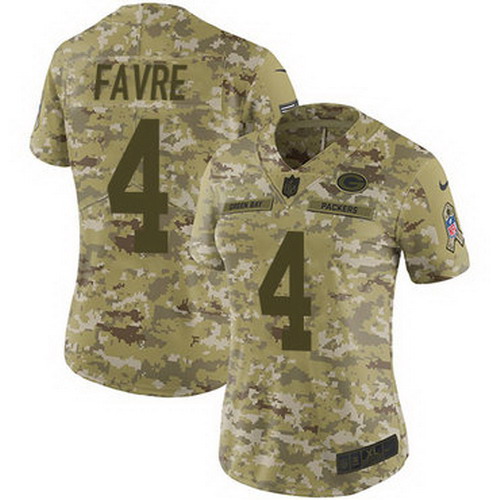 Personalized Packers #4 Brett Favre Camo Women’s Stitched NFL Limited 2018 Salute to Service Jersey