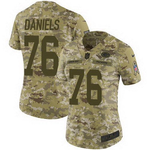 Personalized Packers #76 Mike Daniels Camo Women’s Stitched NFL Limited 2018 Salute to Service Jersey
