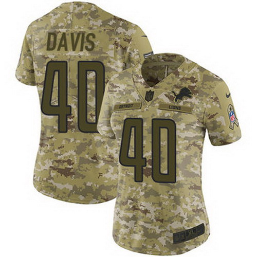 Personalized Lions #40 Jarrad Davis Camo Women’s Stitched NFL Limited 2018 Salute to Service Jersey