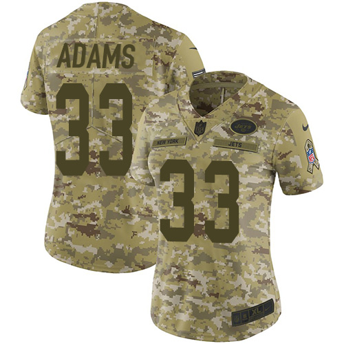 Personalized Jets #33 Jamal Adams Camo Women’s Stitched NFL Limited 2018 Salute to Service Jersey