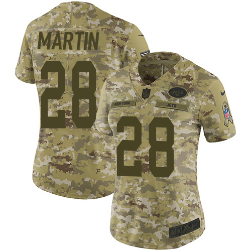 Personalized Jets #28 Curtis Martin Camo Women’s Stitched NFL Limited 2018 Salute to Service Jersey