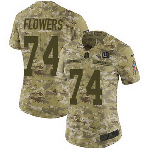 Personalized Giants #74 Ereck Flowers Camo Women’s Stitched NFL Limited 2018 Salute to Service Jersey