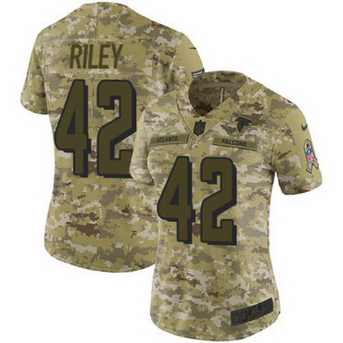 Personalized Falcons #42 Duke Riley Camo Women’s Stitched NFL Limited 2018 Salute to Service Jersey