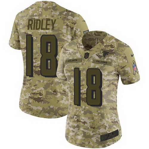 Personalized Falcons #18 Calvin Ridley Camo Women’s Stitched NFL Limited 2018 Salute to Service Jersey