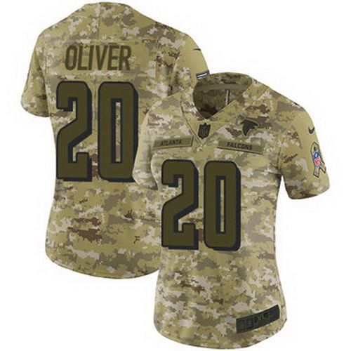 Personalized Falcons #20 Isaiah Oliver Camo Women’s Stitched NFL Limited 2018 Salute to Service Jersey