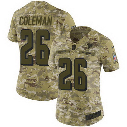 Personalized Falcons #26 Tevin Coleman Camo Women’s Stitched NFL Limited 2018 Salute to Service Jersey