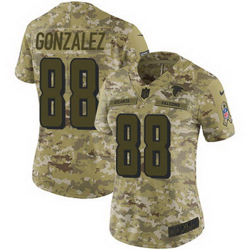 Personalized Falcons #88 Tony Gonzalez Camo Women’s Stitched NFL Limited 2018 Salute to Service Jersey