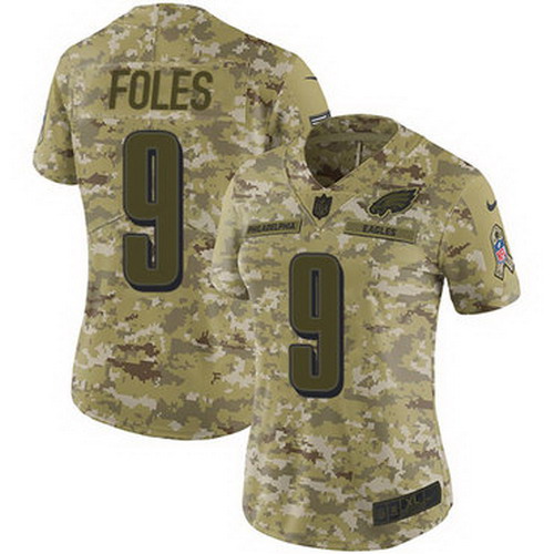 Personalized Eagles #9 Nick Foles Camo Women’s Stitched NFL Limited 2018 Salute to Service Jersey