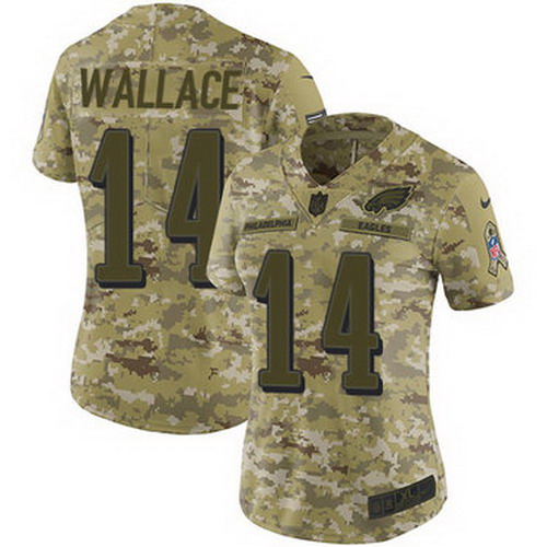 Personalized Eagles #14 Mike Wallace Camo Women’s Stitched NFL Limited 2018 Salute to Service Jersey