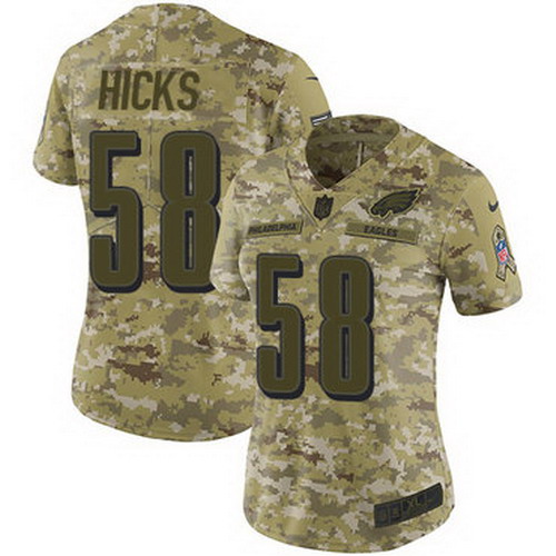 Personalized Eagles #58 Jordan Hicks Camo Women’s Stitched NFL Limited 2018 Salute to Service Jersey
