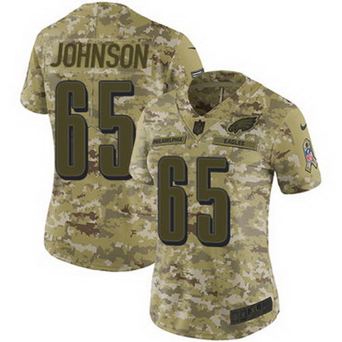 Personalized Eagles #65 Lane Johnson Camo Women’s Stitched NFL Limited 2018 Salute to Service Jersey