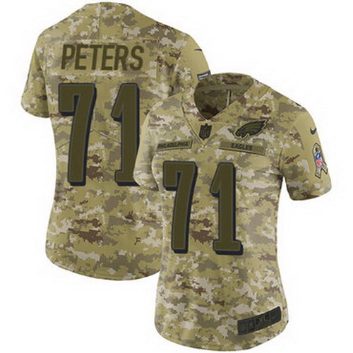 Personalized Eagles #71 Jason Peters Camo Women’s Stitched NFL Limited 2018 Salute to Service Jersey