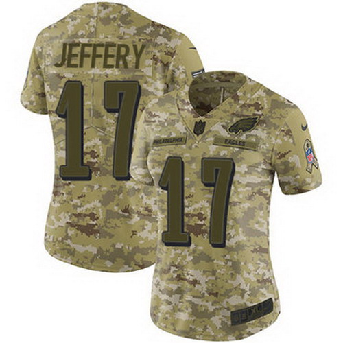 Personalized Eagles #17 Alshon Jeffery Camo Women’s Stitched NFL Limited 2018 Salute to Service Jersey