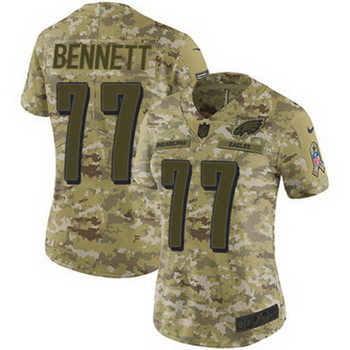 Personalized Eagles #77 Michael Bennett Camo Women’s Stitched NFL Limited 2018 Salute to Service Jersey