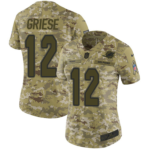 Personalized Dolphins #12 Bob Griese Camo Women’s Stitched NFL Limited 2018 Salute to Service Jersey