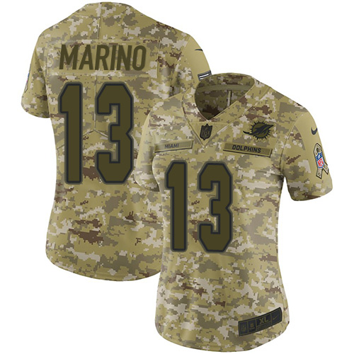 Personalized Dolphins #13 Dan Marino Camo Women’s Stitched NFL Limited 2018 Salute to Service Jersey
