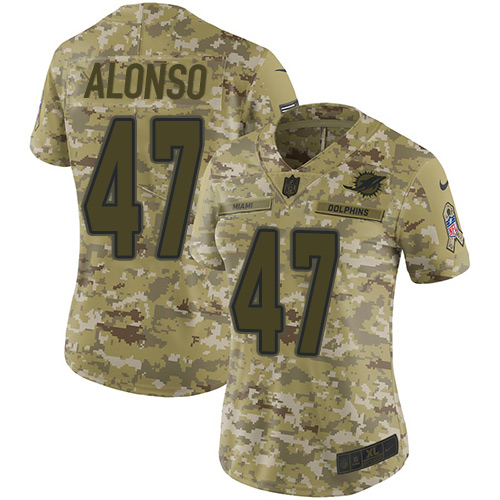 Personalized Dolphins #47 Kiko Alonso Camo Women’s Stitched NFL Limited 2018 Salute to Service Jersey