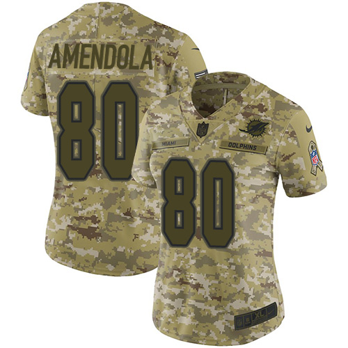 Personalized Dolphins #80 Danny Amendola Camo Women’s Stitched NFL Limited 2018 Salute to Service Jersey