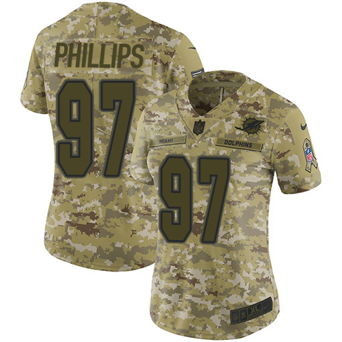 Personalized Dolphins #97 Jordan Phillips Camo Women’s Stitched NFL Limited 2018 Salute to Service Jersey