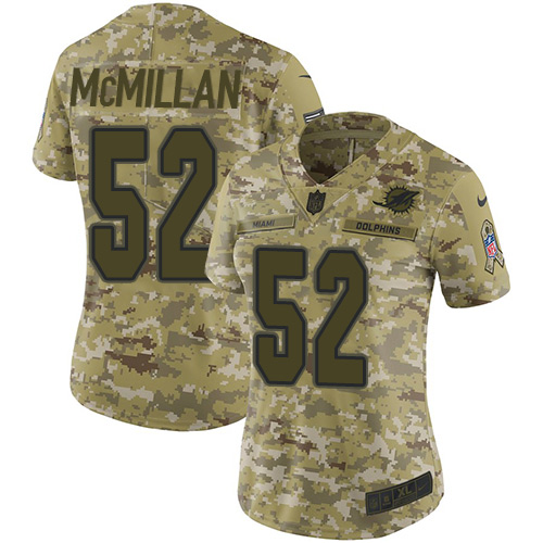 Personalized Dolphins #52 Raekwon McMillan Camo Women’s Stitched NFL Limited 2018 Salute to Service Jersey