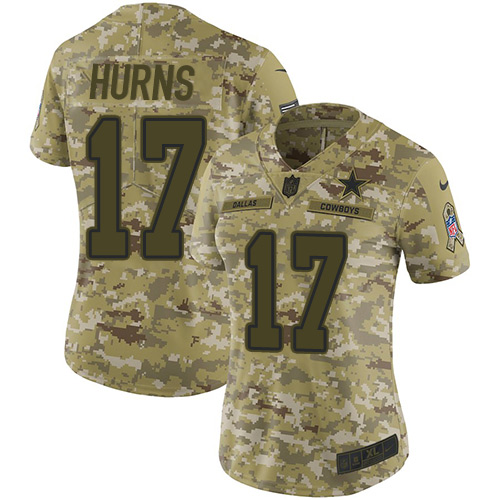Personalized Cowboys #17 Allen Hurns Camo Women’s Stitched NFL Limited 2018 Salute to Service Jersey