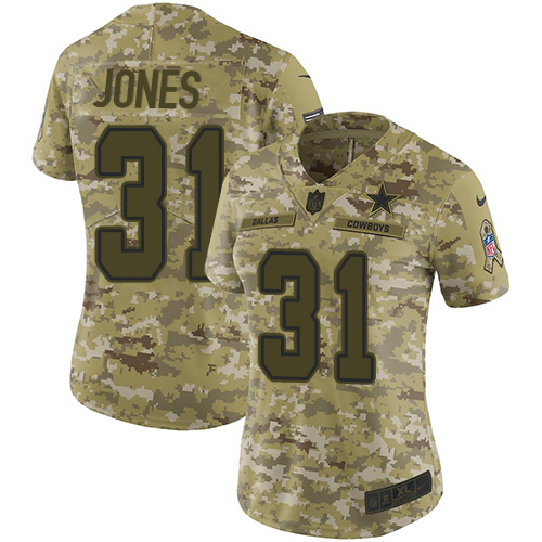 Personalized Cowboys #31 Byron Jones Camo Women’s Stitched NFL Limited 2018 Salute to Service Jersey