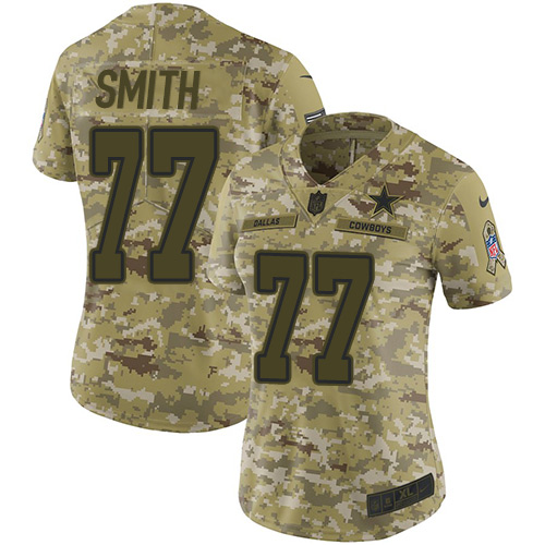 Personalized Cowboys #77 Tyron Smith Camo Women’s Stitched NFL Limited 2018 Salute to Service Jersey