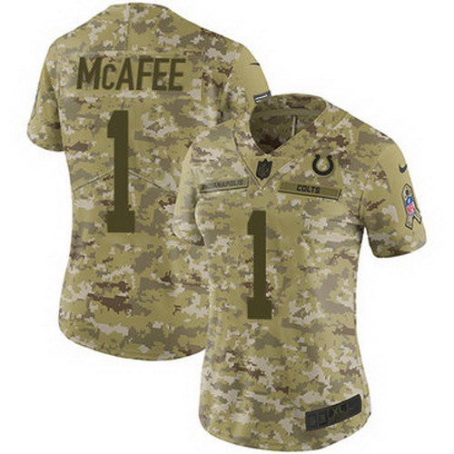Personalized Colts #1 Pat McAfee Camo Women’s Stitched NFL Limited 2018 Salute to Service Jersey