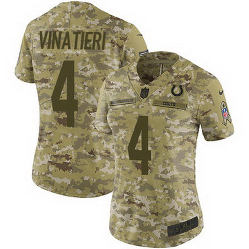 Personalized Colts #4 Adam Vinatieri Camo Women’s Stitched NFL Limited 2018 Salute to Service Jersey