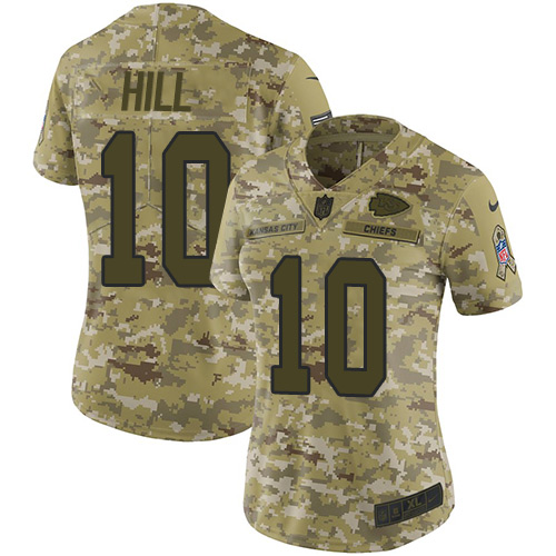 Personalized Chiefs #10 Tyreek Hill Camo Women’s Stitched NFL Limited 2018 Salute to Service Jersey