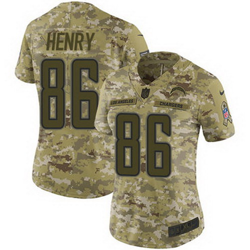 Personalized Chargers #86 Hunter Henry Camo Women’s Stitched NFL Limited 2018 Salute to Service Jersey