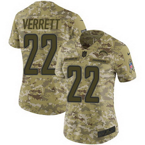 Personalized Chargers #22 Jason Verrett Camo Women’s Stitched NFL Limited 2018 Salute to Service Jersey