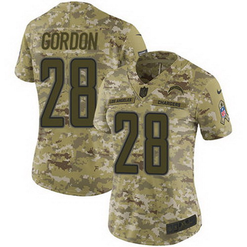 Personalized Chargers #28 Melvin Gordon Camo Women’s Stitched NFL Limited 2018 Salute to Service Jersey