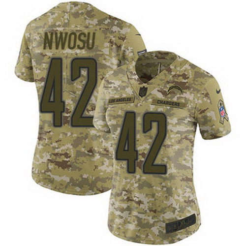 Personalized Chargers #42 Uchenna Nwosu Camo Women’s Stitched NFL Limited 2018 Salute to Service Jersey